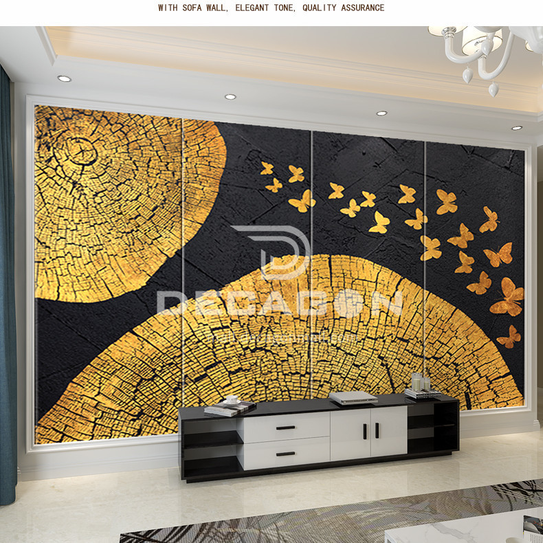 Customized Gold And Black Color Painting Design Background Wall Bgw147 - Black Wall Paint Design